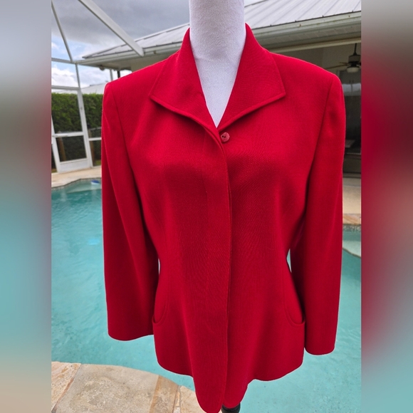 Vintage Genny Made In Italy 100% Wool Red Blazer With Beaded Buttons- SZ 10 - Picture 11 of 16
